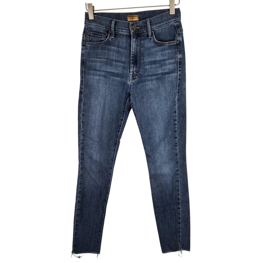 MOTHER High Waisted Looker Ankle Fray Jeans Womens 26 Blue Ride A Dark Horse